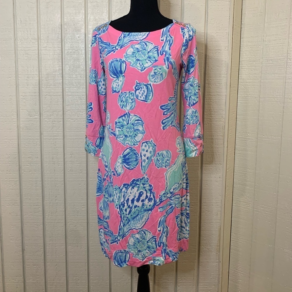 Lilly Pulitzer Sophie dress is pink blue pout barefoot princess, size small.